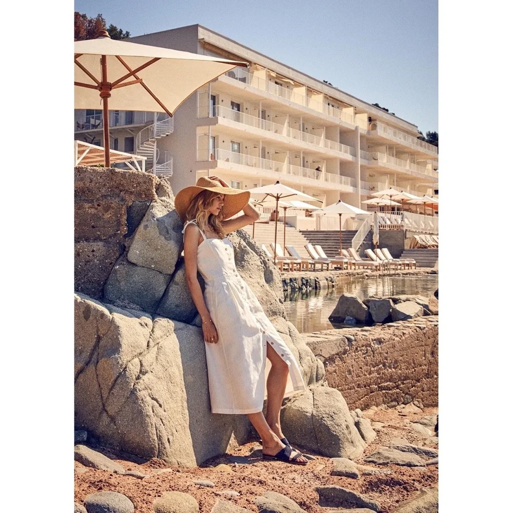 Sezane White Midi Shoulder Tie Button Down Dress with Pockets - Picture 2 of 3